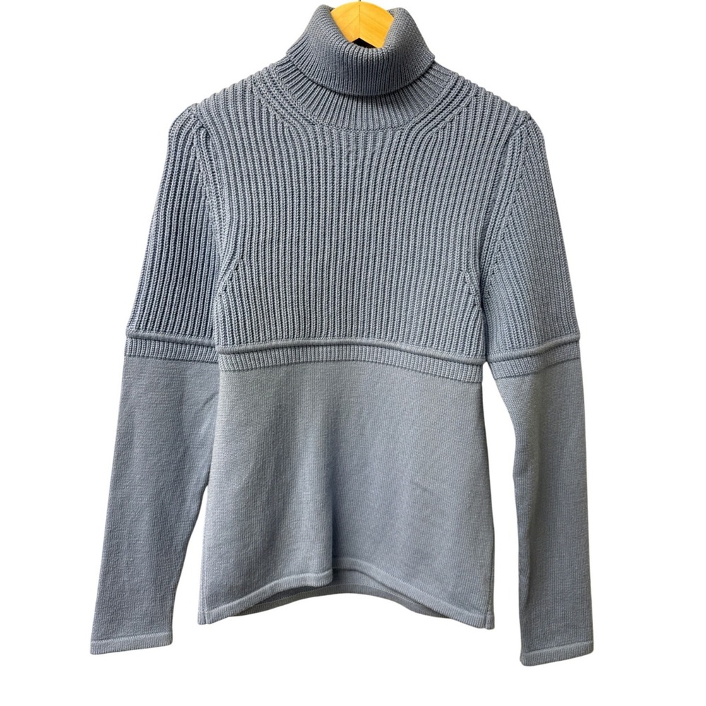 Neil Barrett Sweater Women Size S Light Blue Ribbed Turtleneck Mixed Knit Italy